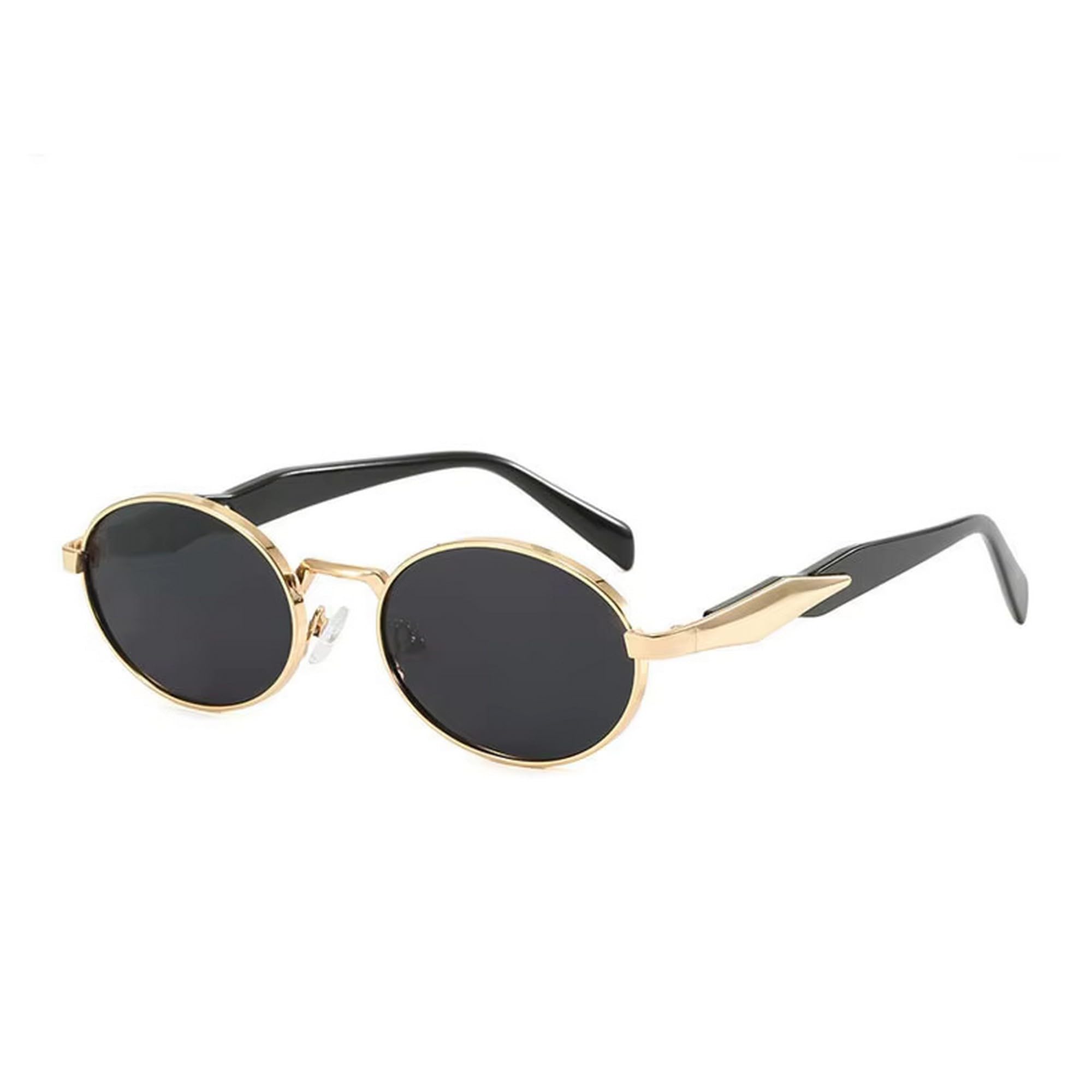 Dervin Retro Oval Sunglasses for Men & Women | Metal Frame | UV400 Protection | Durable, Stylish & Trending Shades (Gold-Black)