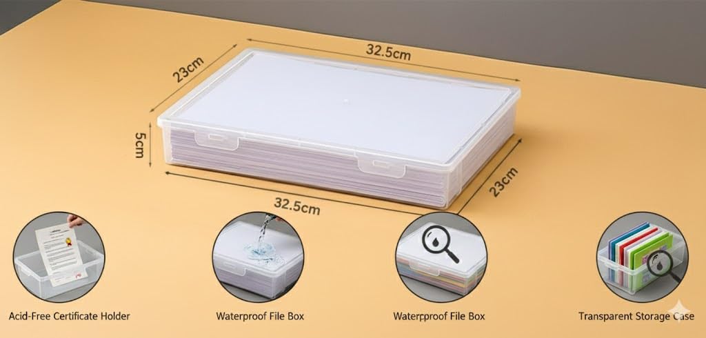 Klick n shop A4 Clear File Storage Box, Transparent Plastic Document Organizer with Latching Lid, Stackable Paper Holder for Office, School and Home (Pack of 1)