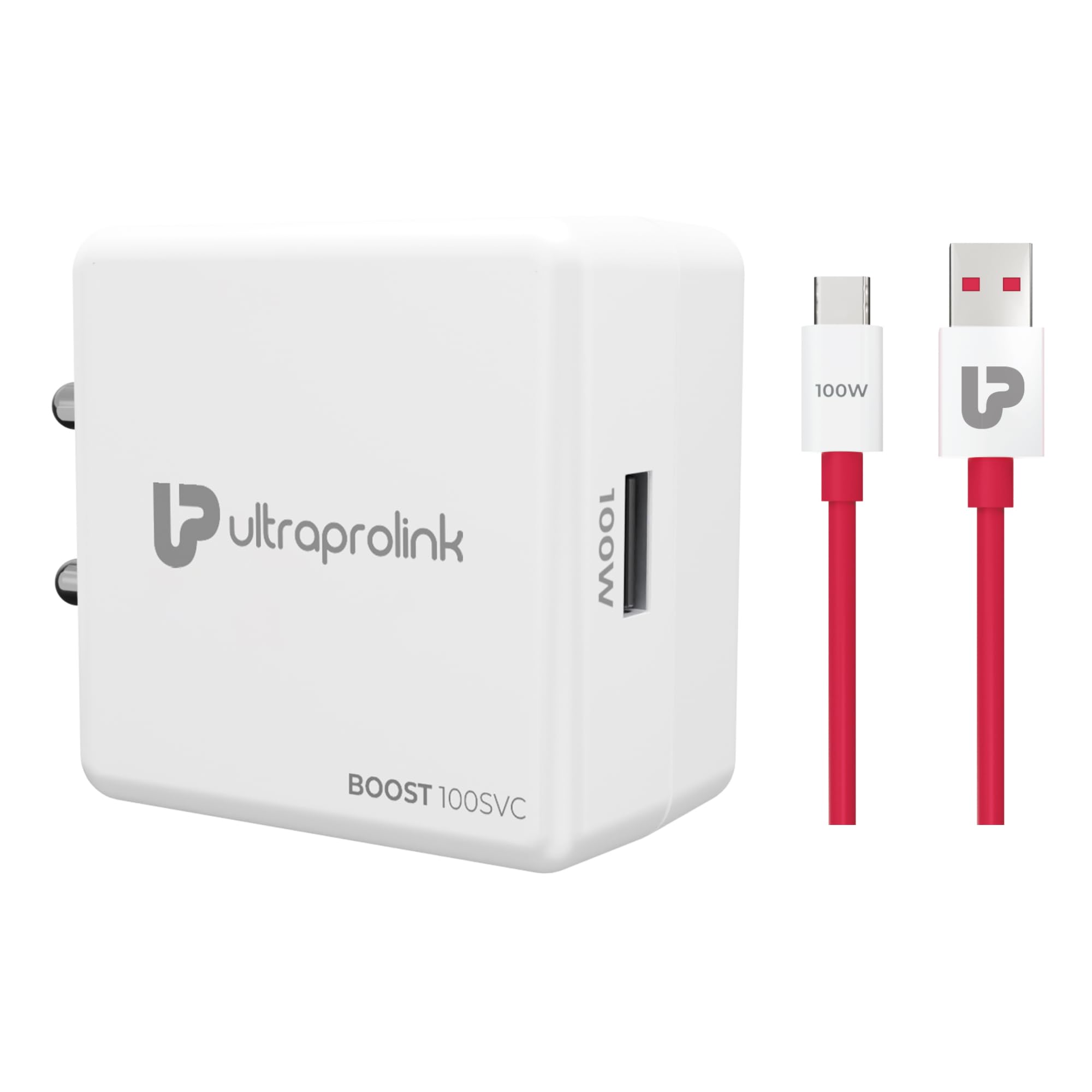 UltraProlink Boost 100SVC|100W SUPERVOOC Charger with Type-C Cable| Compatible with Oneplus, Oppo, Realme, Redmi,Xiaomi|1m USB A-C TPE Cable| Supports Dash, Warp, Vooc, SuperVooc,Dart|UM1201|White