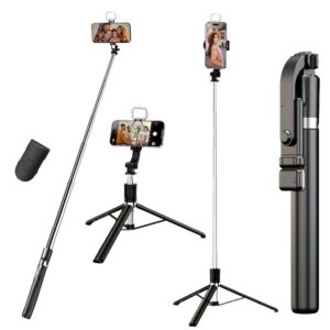 JIKRA Selfie Stick Tripod 67cm with Bluetooth Remote & Fill Light (4 FT)