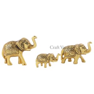 CraftVatika Set of 3 Metal Trunk Up Elephant Family Statue Showpiece Figurine -Fengshui Vastu Lucky - Decorative Items for Home Living Room Decor Living Room Office Desktop & Gifting,Corporate Gift