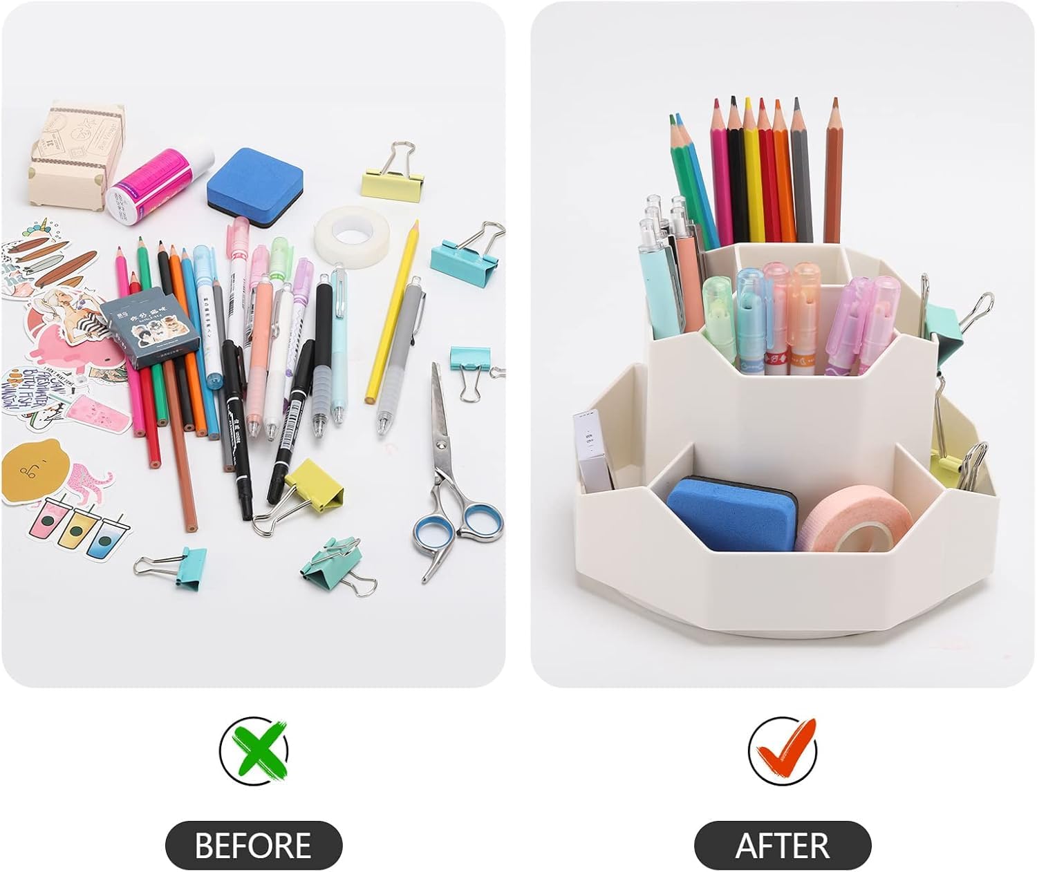 Accuprints 360-Degree Rotating Desk Organizer,Size 13 x 18 cm |Pen Pencil Holder with 9 Slot Desktop Organizer for Office Supplies Stationery Staplers Clips - White