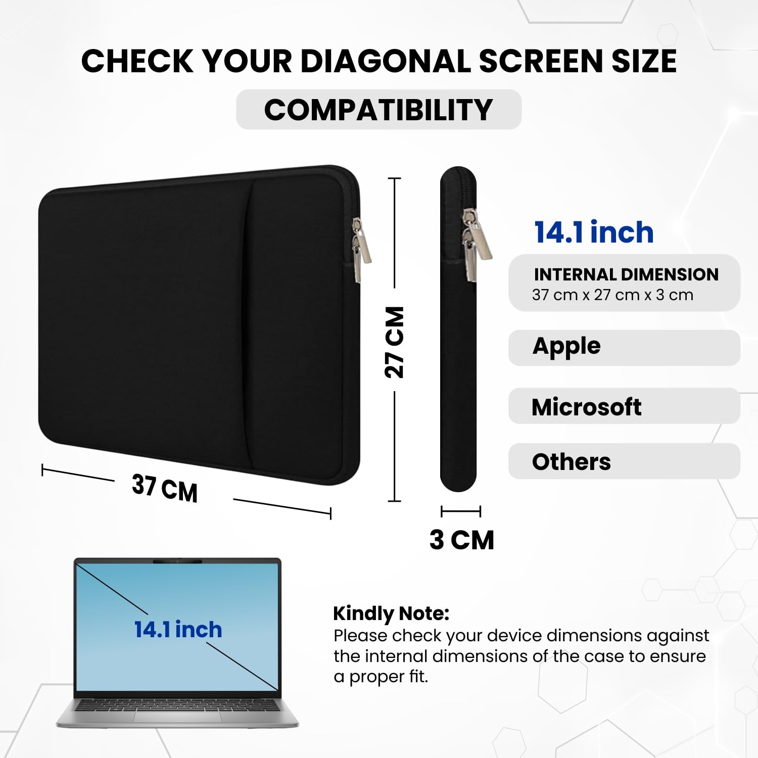 Dyazo 14-14.1 Inch Slim Laptop Sleeve | Water-Resistant & Protective Carrying Case with Front Pocket | Laptop Bag Compatible for MacBook, HP, Dell, Lenovo, Acer, Asus and Other Notebooks (Black)