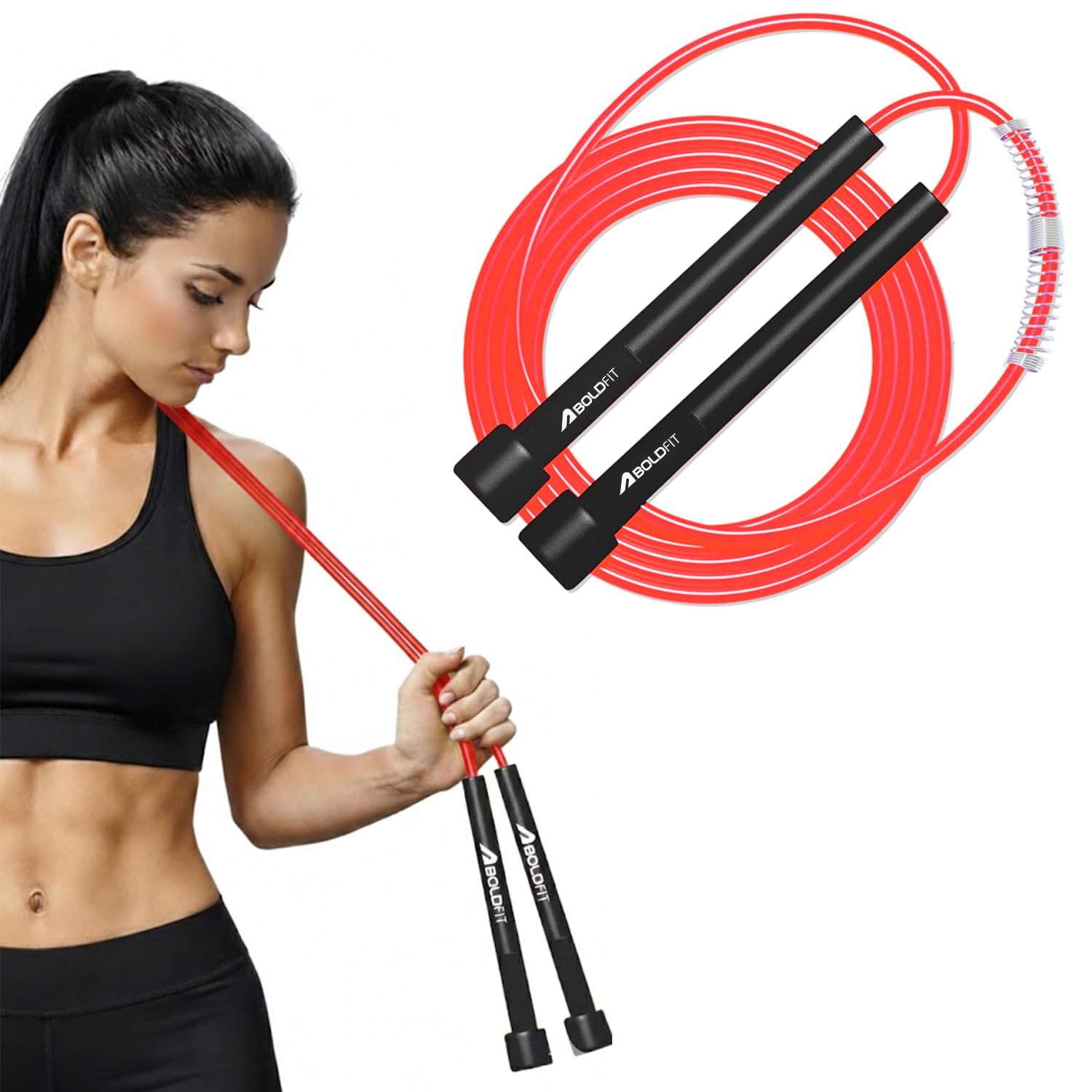 Boldfit Skipping Rope for Men and Women Jumping Rope With Adjustable Height Speed Skipping Rope for Exercise, Gym, Sports Fitness Adjustable Jump Rope Black-Red