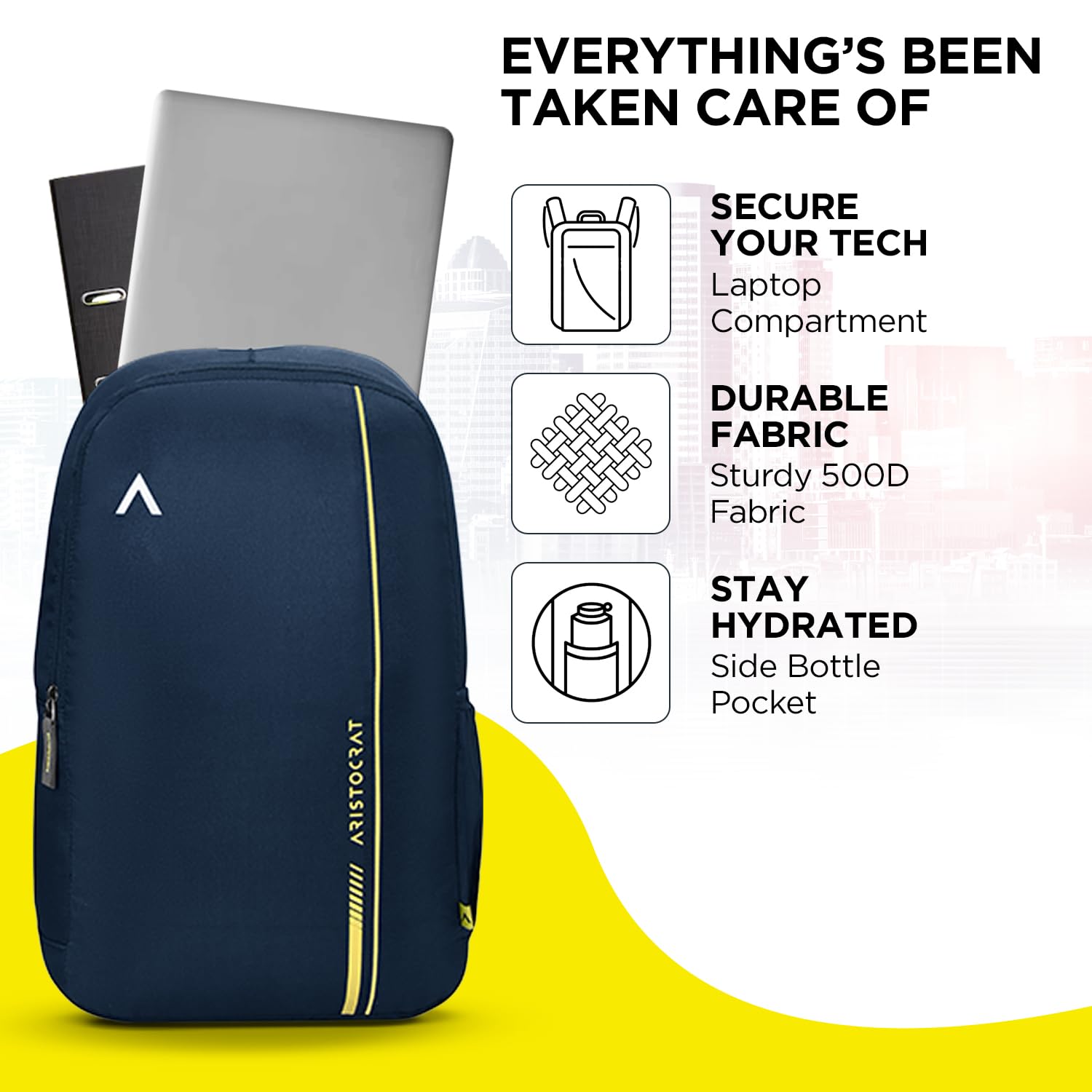 Nova 15L Laptop Backpack for Men & Women with Bottle Pocket | Padded Shoulder Straps, Multi Compartments | Travel & College Bag | Dark Blue