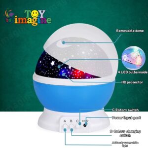 Toy Imagine Plastic Star Master Galaxy Night Projector Lamp 360 Rotating Led Starry Light with Moon, Ocean Wave & Astronaut Effects Battery Operated for Bedroom Dcor Gift for All Multicolor