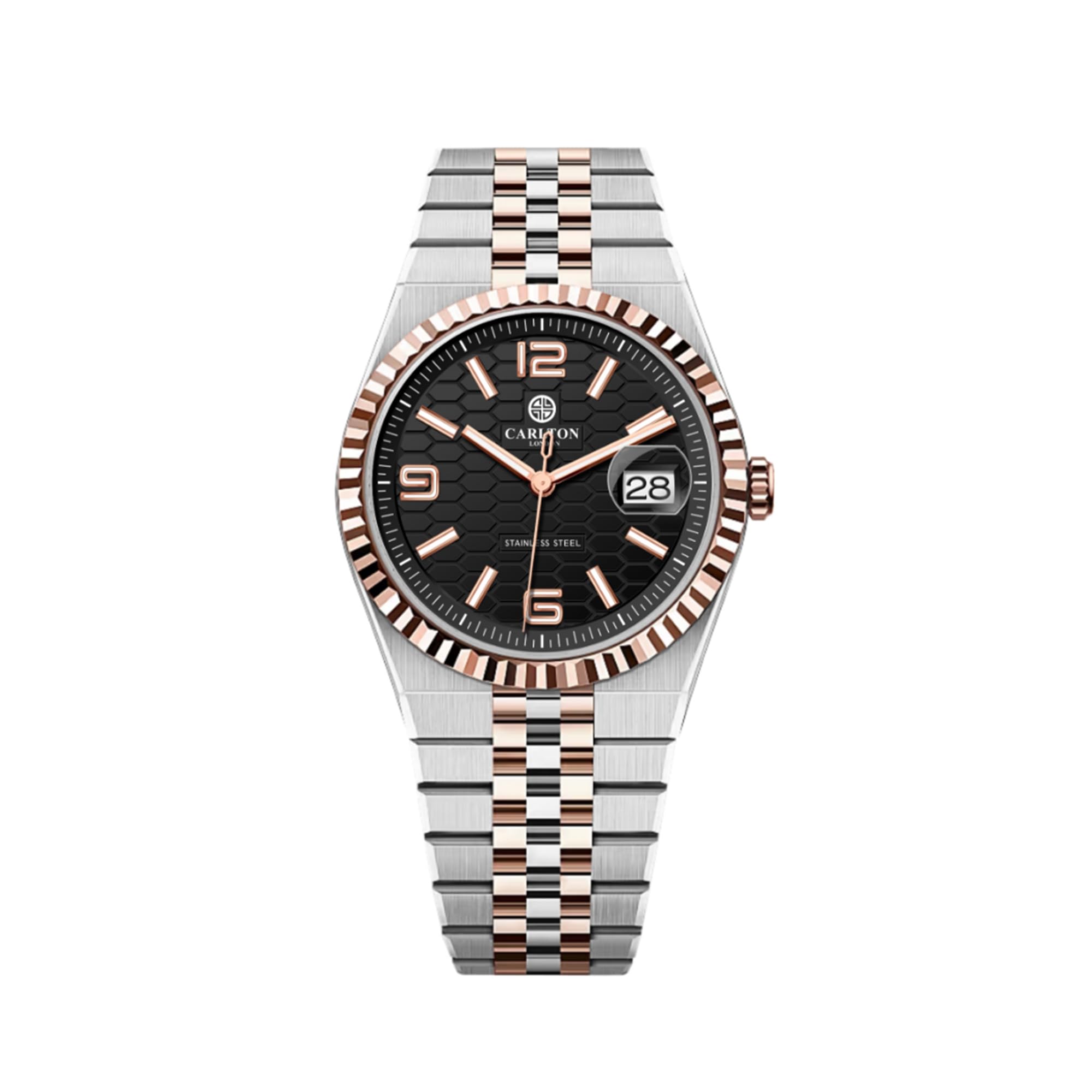 Carlton London Men Rover Analog Watch | Round Dial | Rose Gold Stainless Steel Strap | Quartz Movement | Mineral Glass | 40mm | Water Resistant | Casual & Formal Watch (Rose Gold Black)