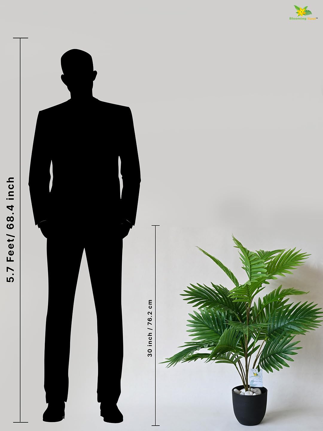 Blooming Floret Artificial Areca Palm 21 Leaves With Pot Big Ornamental Plant For Interior Decor/Home Decor/Office Decor 30 Inch Tall Indoor Tropical Plant Durable, Green