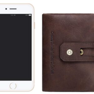 Contacts Men's Genuine Leather Wallet | RFID Blocking Wallet for Men| 14 Card Slots, 1 ID Window | 2 Zipper Compartments, Button Closure (Brown)
