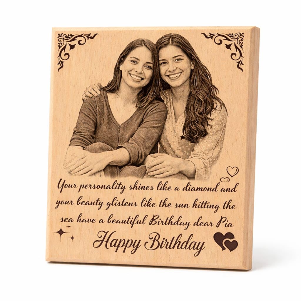 Ramsang Customised Wooden Photo Frame with Engraved Photo & Message Tabletop, Rectangular Photo Plaque for Best Friends Birthday, Anniversary (4x5 Inch)