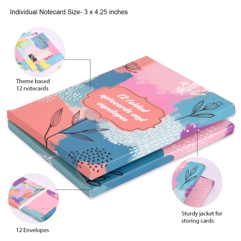 DOODLE Floral Fuse Blank Notecards – Set of 12 with Envelopes | 3 x 4.25 Inch | All-Occasion Mini Greeting & Thank You Cards