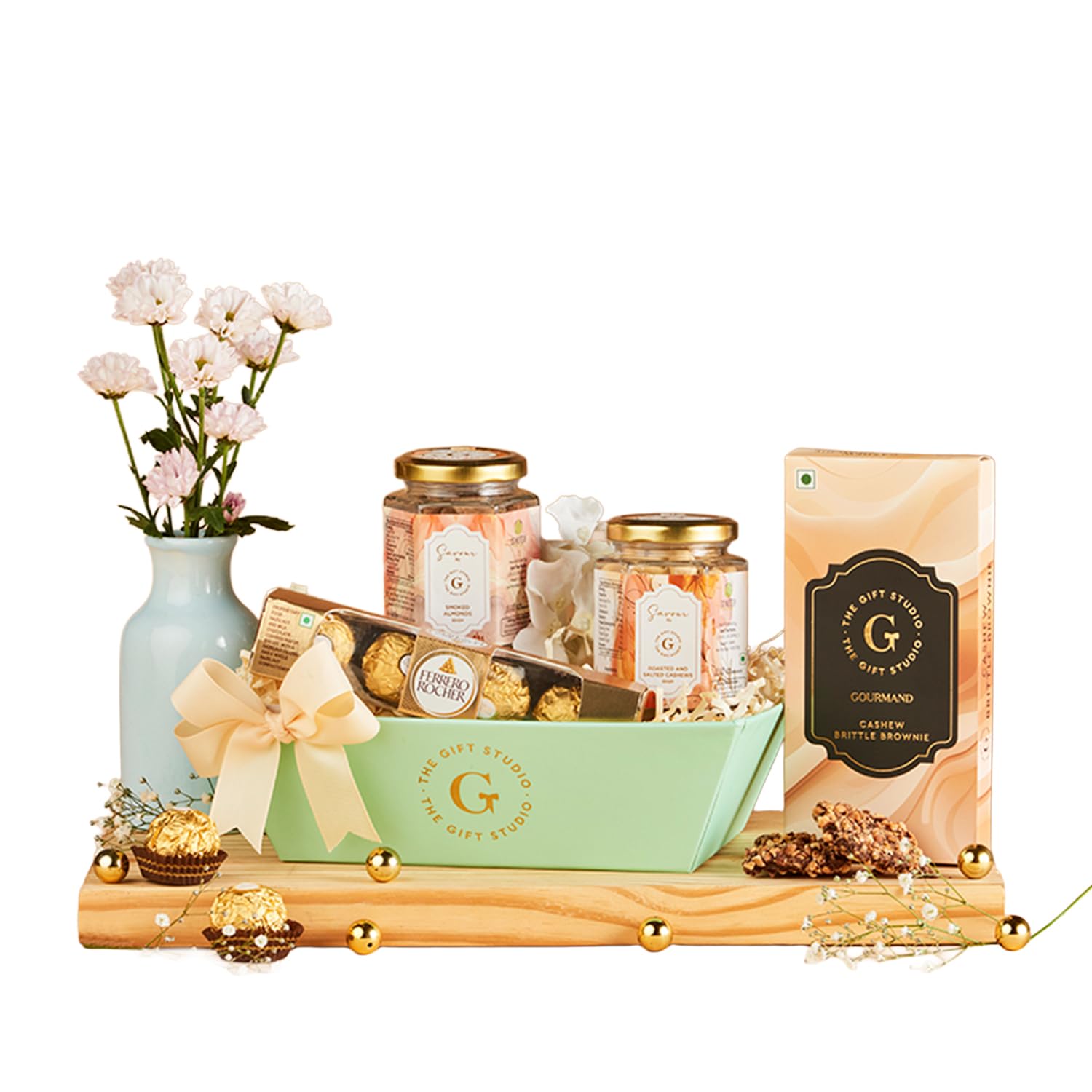THE GIFT STUDIO.COM | Midnight Stash Premium Snack Gift Hamper | Smoked Almonds, Roasted & Salted Cashews, Cashew Brittle, Chocolate Gift Box | Gourmet Dry Fruit Hamper, Corporate Gifting.