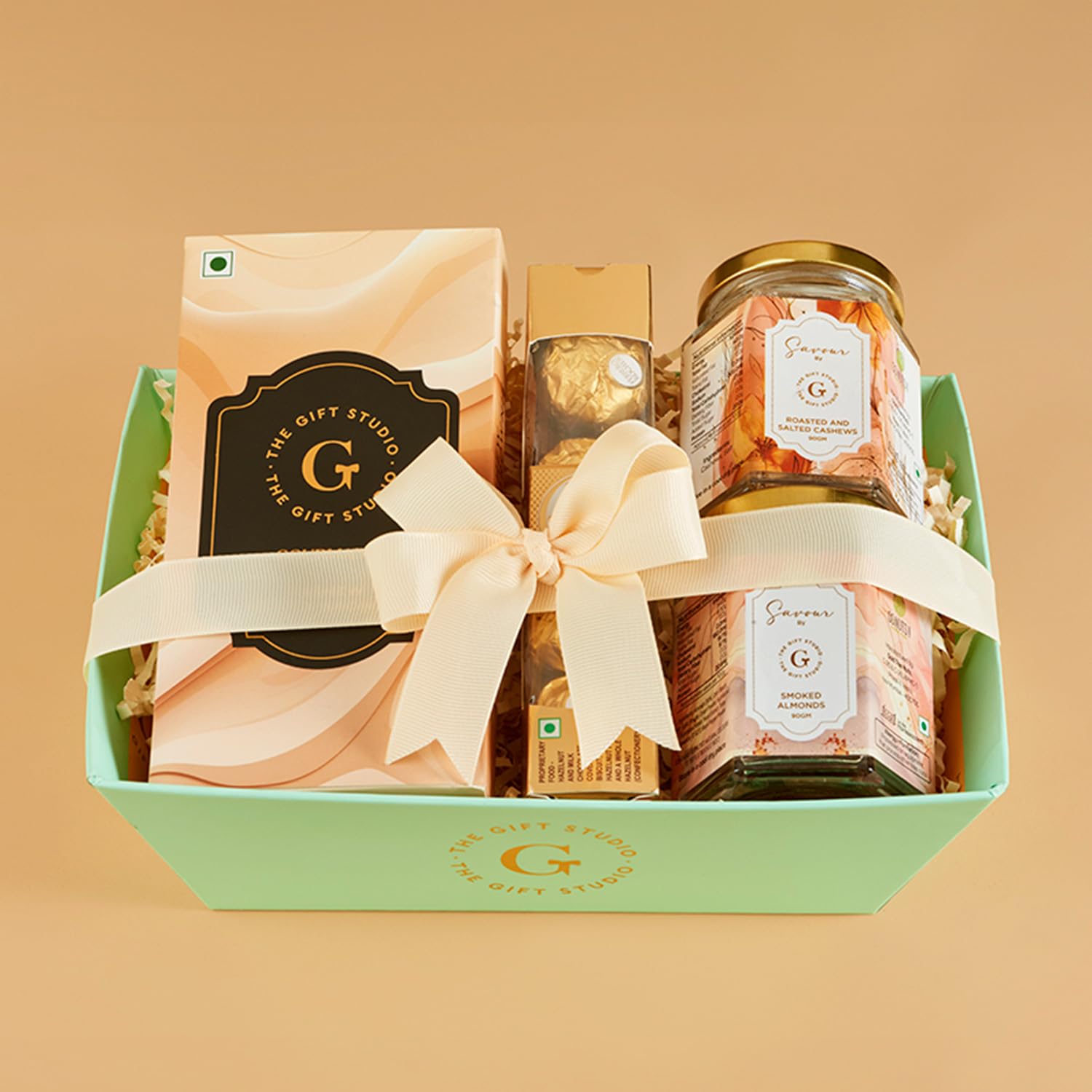 THE GIFT STUDIO.COM | Midnight Stash Premium Snack Gift Hamper | Smoked Almonds, Roasted & Salted Cashews, Cashew Brittle, Chocolate Gift Box | Gourmet Dry Fruit Hamper, Corporate Gifting.
