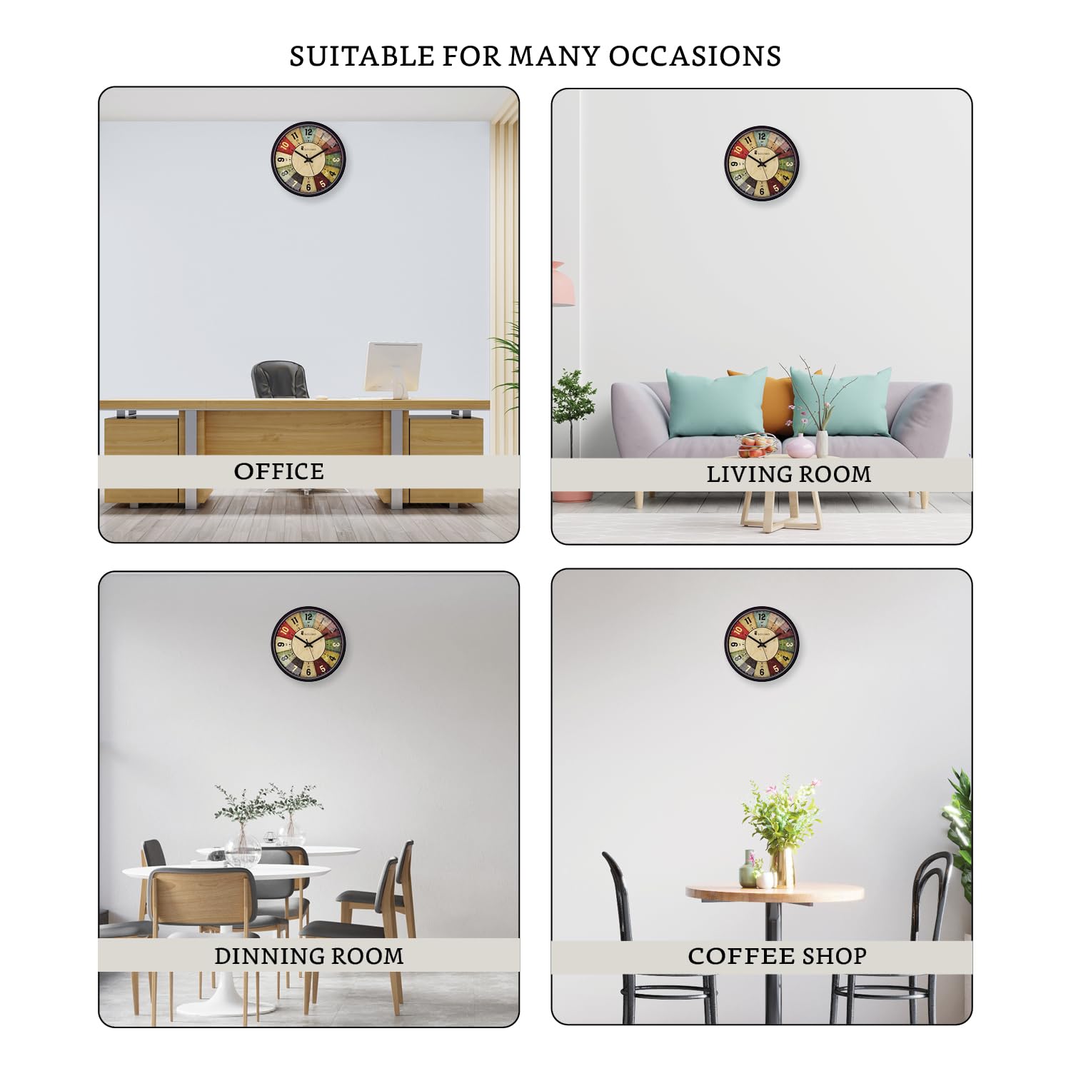 Amazon Brand - Solimo 12-inch Plastic & Glass Analog Wall Clock - Classic Roulette (Silent Movement, Black Frame)