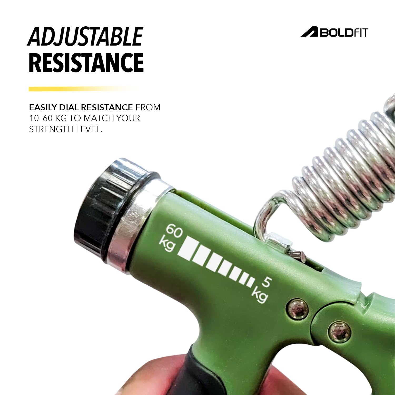 Boldfit Adjustable Hand Grip Strengthener, Hand Gripper With Counter for Men & Women for Gym Workout Hand Exercise Equipment for Forearm Exercise, Finger Exercise Power Gripper - Army Green - 60kg