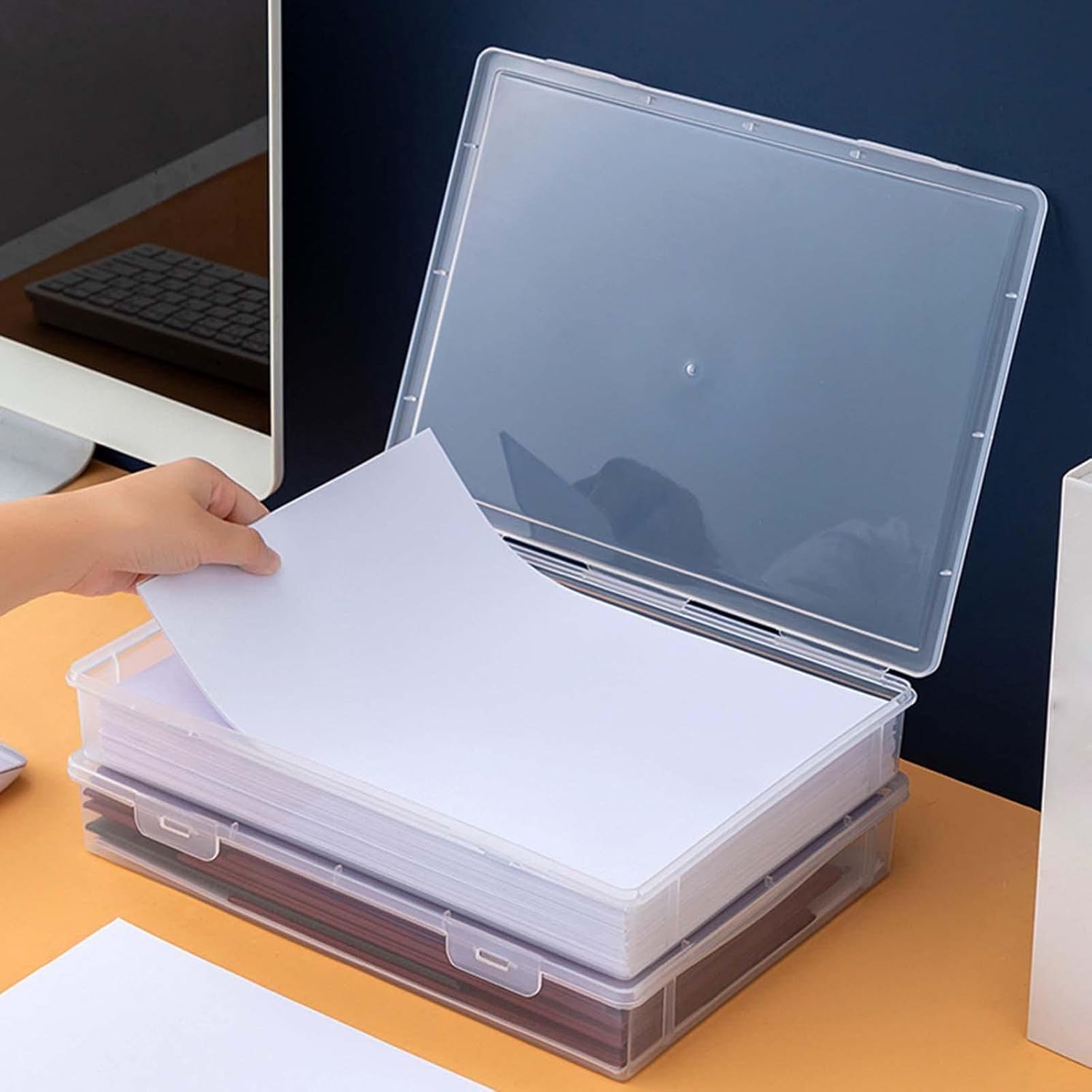 Klick n shop A4 Clear File Storage Box, Transparent Plastic Document Organizer with Latching Lid, Stackable Paper Holder for Office, School and Home (Pack of 1)