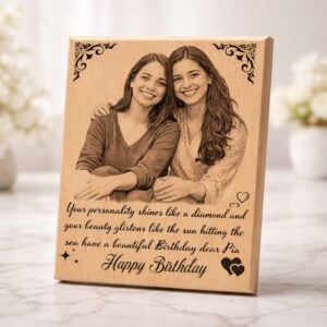 Ramsang Customised Wooden Photo Frame with Engraved Photo & Message Tabletop, Rectangular Photo Plaque for Best Friends Birthday, Anniversary (4x5 Inch)