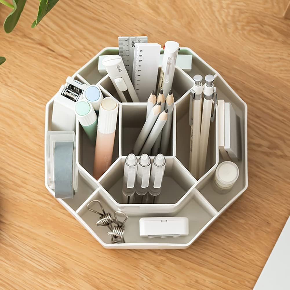 Accuprints 360-Degree Rotating Desk Organizer,Size 13 x 18 cm |Pen Pencil Holder with 9 Slot Desktop Organizer for Office Supplies Stationery Staplers Clips - White