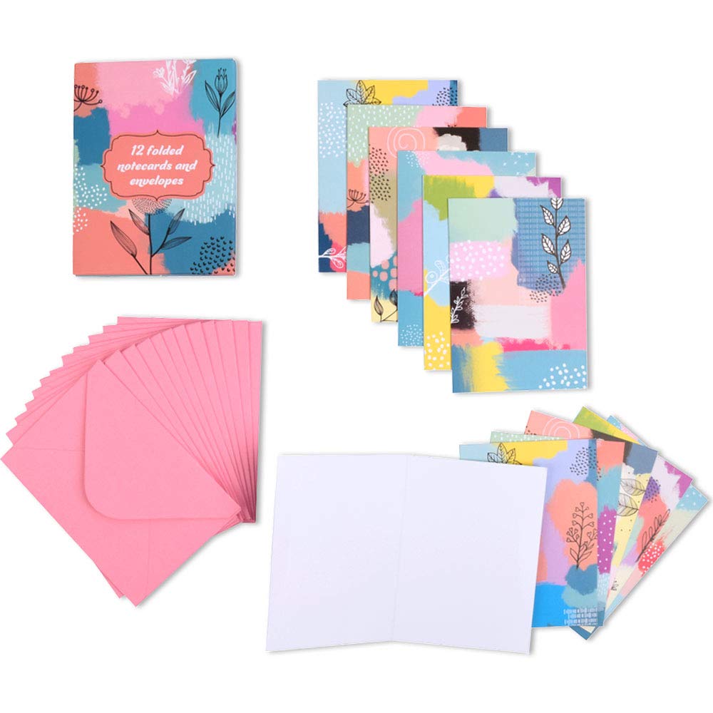 DOODLE Floral Fuse Blank Notecards – Set of 12 with Envelopes | 3 x 4.25 Inch | All-Occasion Mini Greeting & Thank You Cards