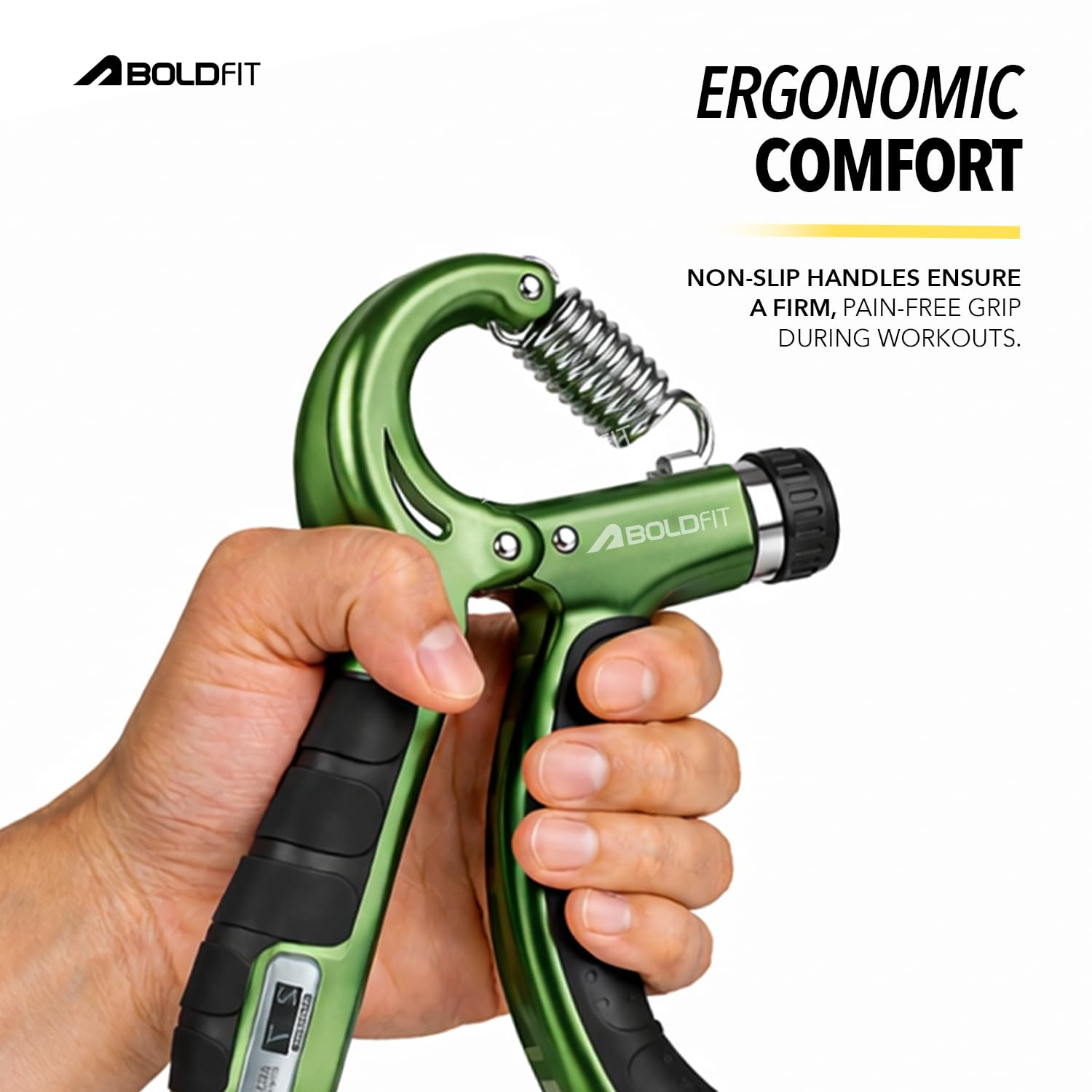 Boldfit Adjustable Hand Grip Strengthener, Hand Gripper With Counter for Men & Women for Gym Workout Hand Exercise Equipment for Forearm Exercise, Finger Exercise Power Gripper - Army Green - 60kg