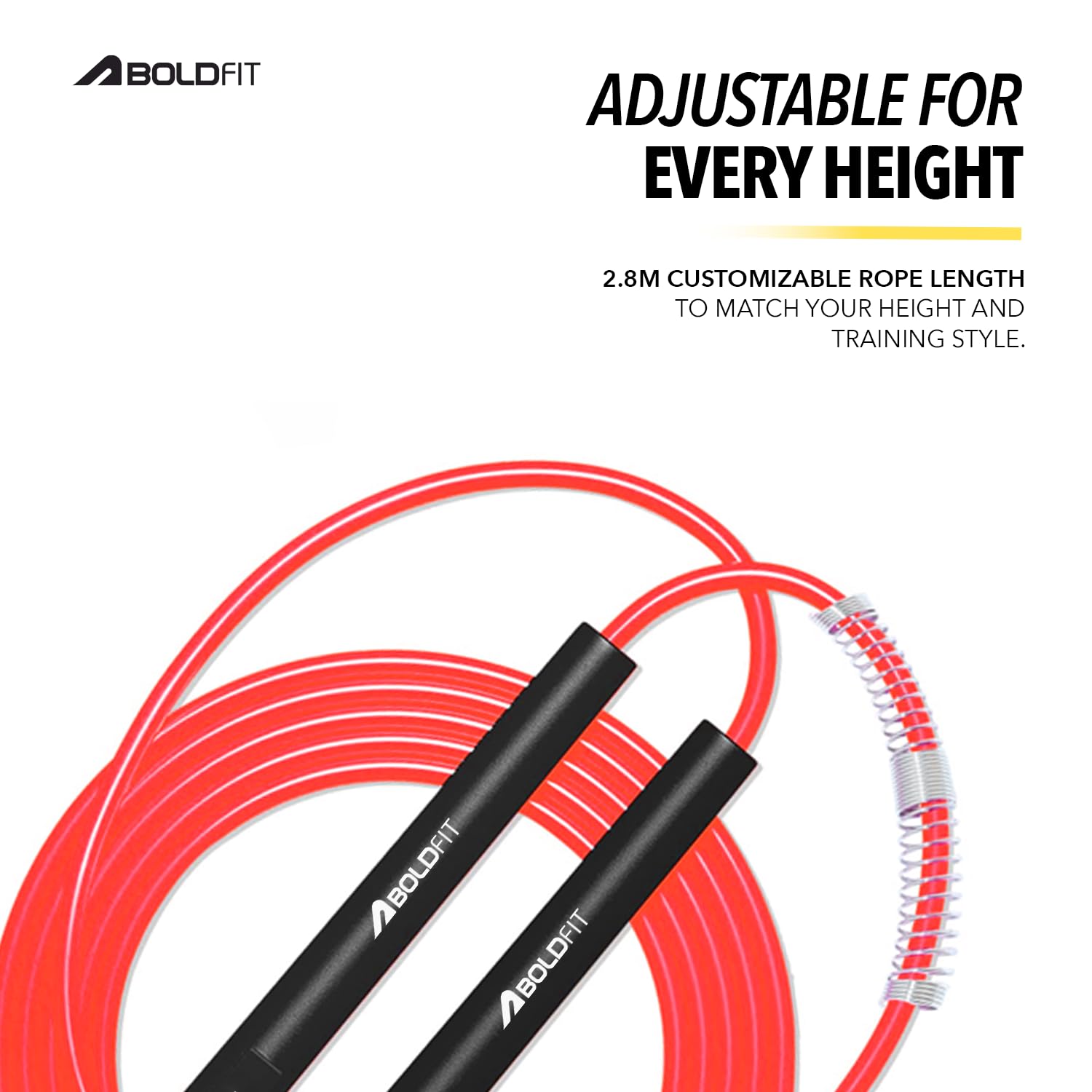 Boldfit Skipping Rope for Men and Women Jumping Rope With Adjustable Height Speed Skipping Rope for Exercise, Gym, Sports Fitness Adjustable Jump Rope Black-Red