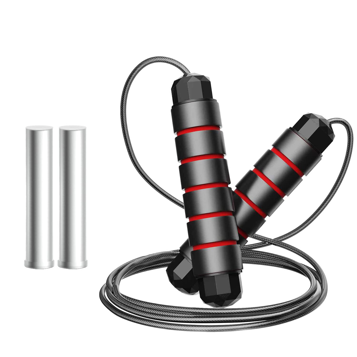 Boldfit Skipping Rope for Men and Women Jumping Rope With Adjustable Height Speed Skipping Rope for Exercise, Gym, Sports Fitness with Weight Bars Adjustable Jump Rope with Weight Bars - Red Black