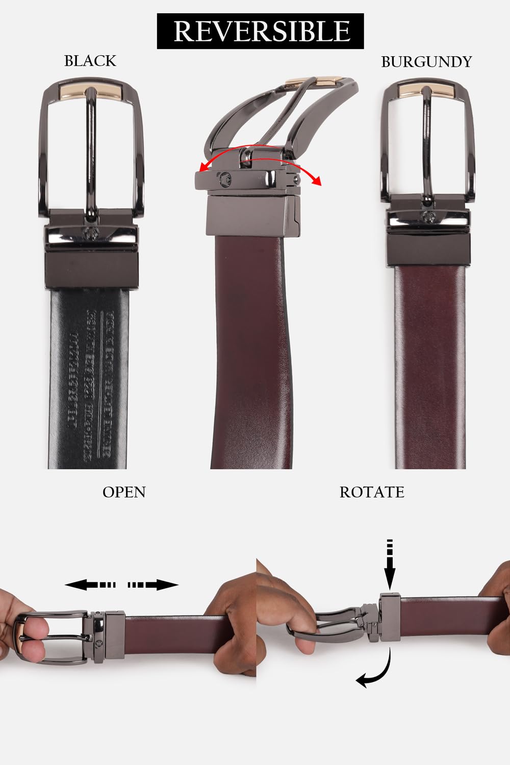 Louis Philippe Men 100% Italian Leather Dual Tone Zinc Alloy Buckle Formal Reversible Belt
