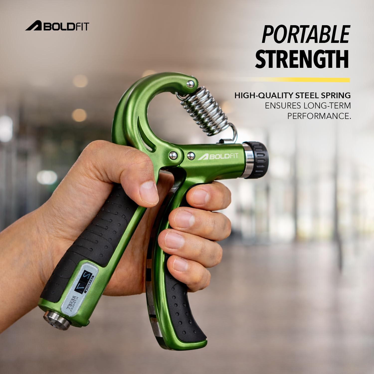 Boldfit Adjustable Hand Grip Strengthener, Hand Gripper With Counter for Men & Women for Gym Workout Hand Exercise Equipment for Forearm Exercise, Finger Exercise Power Gripper - Army Green - 60kg