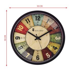 Amazon Brand - Solimo 12-inch Plastic & Glass Analog Wall Clock - Classic Roulette (Silent Movement, Black Frame)