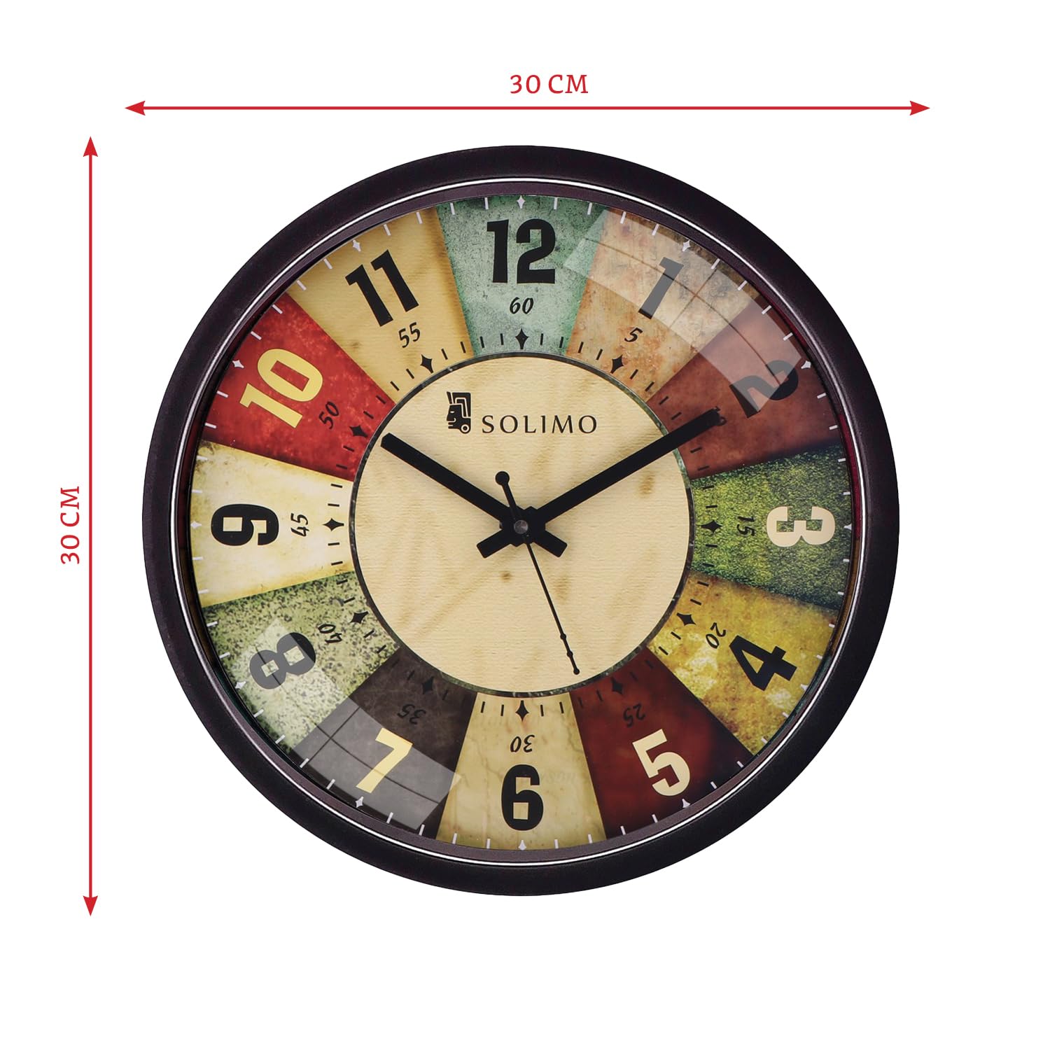 Amazon Brand - Solimo 12-inch Plastic & Glass Analog Wall Clock - Classic Roulette (Silent Movement, Black Frame)