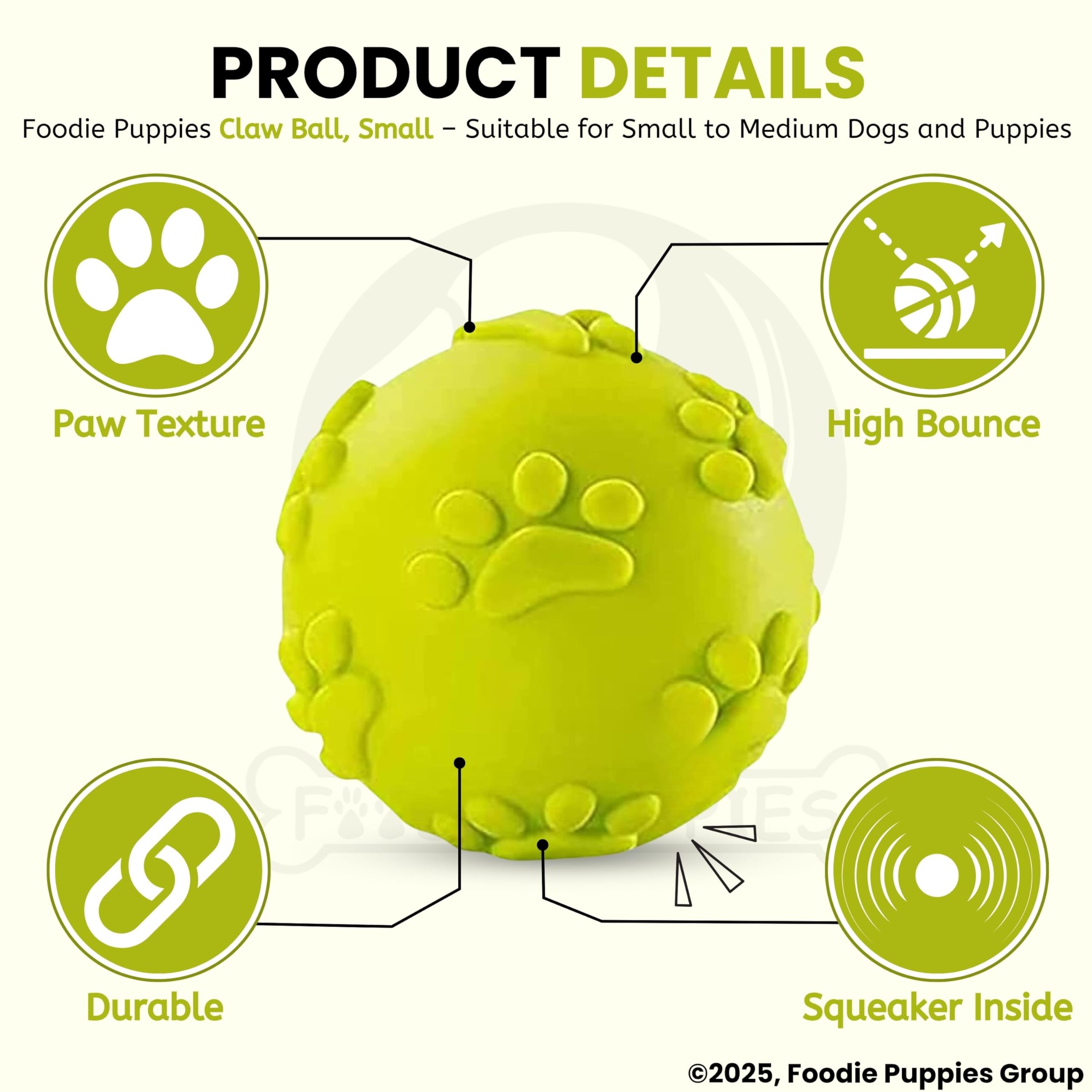 Latex Rubber Squeaky Dog Chew Ball Toy - (Claw Ball, Small) Durable and Safe Fetch Teething Dog Toy for Puppies and Small to Medium Dogs, Paw Design Helps to Clean Teeth (Diameter, 6cm)