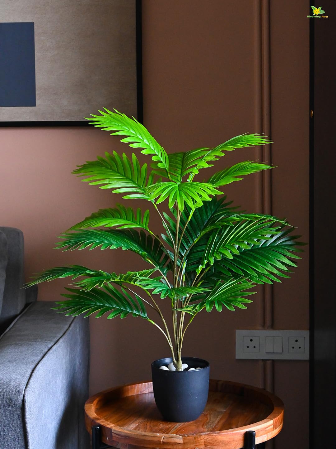 Blooming Floret Artificial Areca Palm 21 Leaves With Pot Big Ornamental Plant For Interior Decor/Home Decor/Office Decor 30 Inch Tall Indoor Tropical Plant Durable, Green