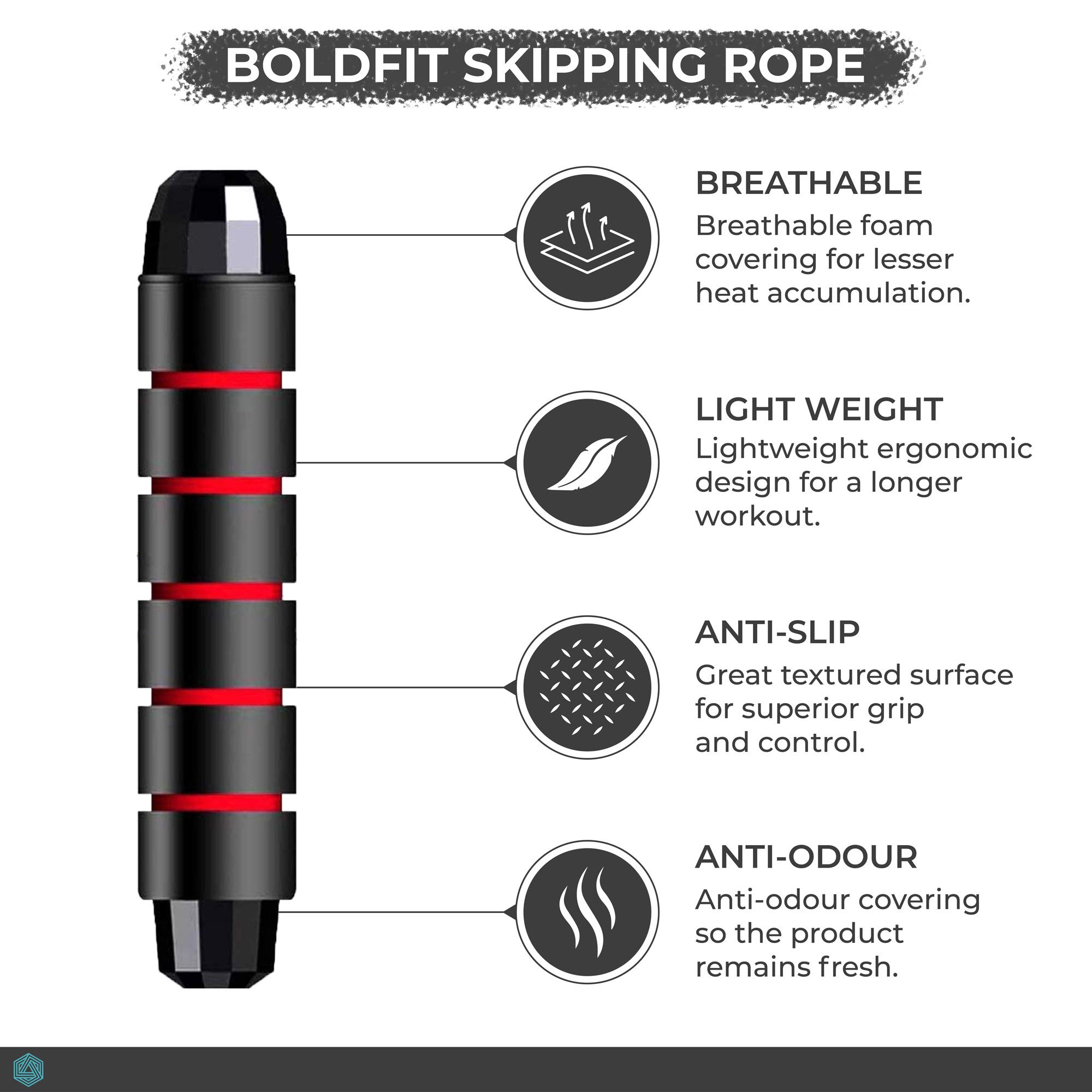 Boldfit Skipping Rope for Men and Women Jumping Rope With Adjustable Height Speed Skipping Rope for Exercise, Gym, Sports Fitness with Weight Bars Adjustable Jump Rope with Weight Bars - Red Black