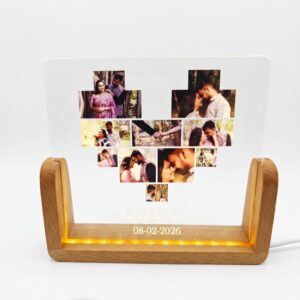 Innovative Gifts Personalized LED Photo Frame | Customized Acrylic Lamp with Warm Light & Wooden Base | Unique Wedding, Anniversary & Birthday Gift for Couples, Husband & Wife (Heart Theme, 8 Inches)