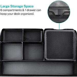 MeRaYo Metal Mesh Pen and Pencil Stationary Storage Tidy Desk Organizer Box with 6 Compartment for Home and Office Accessories (Black color)