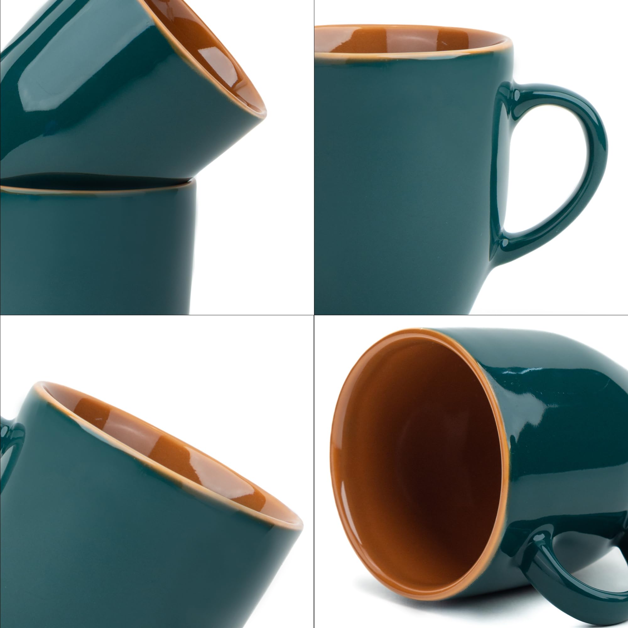 Shay Ceramic Coffee Mug Set, Set of 6, 300ml, Teal Green | Medium Mug | Glossy Finish | Stoneware Coffee Cup Set | Ceramic Cup | Microwave Safe (Teal Green Milk Mug, Set of 6)