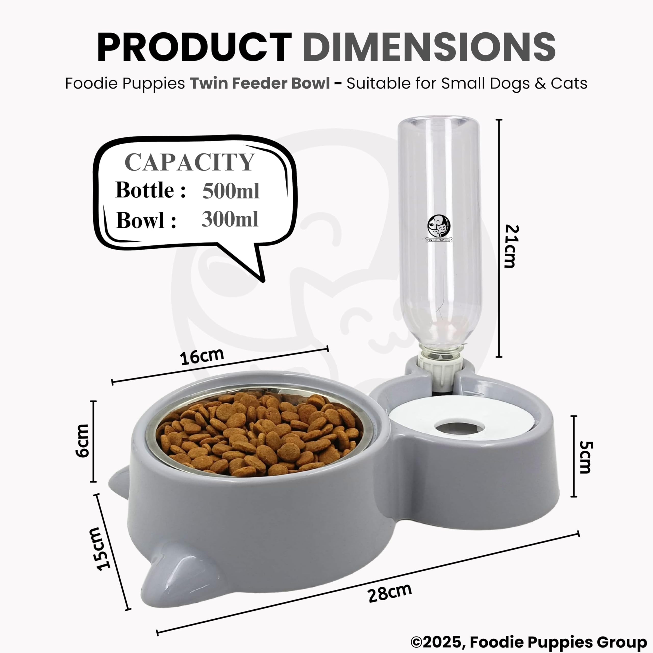 Foodie Puppies 2-in-1 Pet Feeding Bowl and Water Bottle Set for Puppies and Cats | Stainless Steel Bowl | Wet and Dry Food Bowl with Automatic Water Flowing Dispenser Bottle