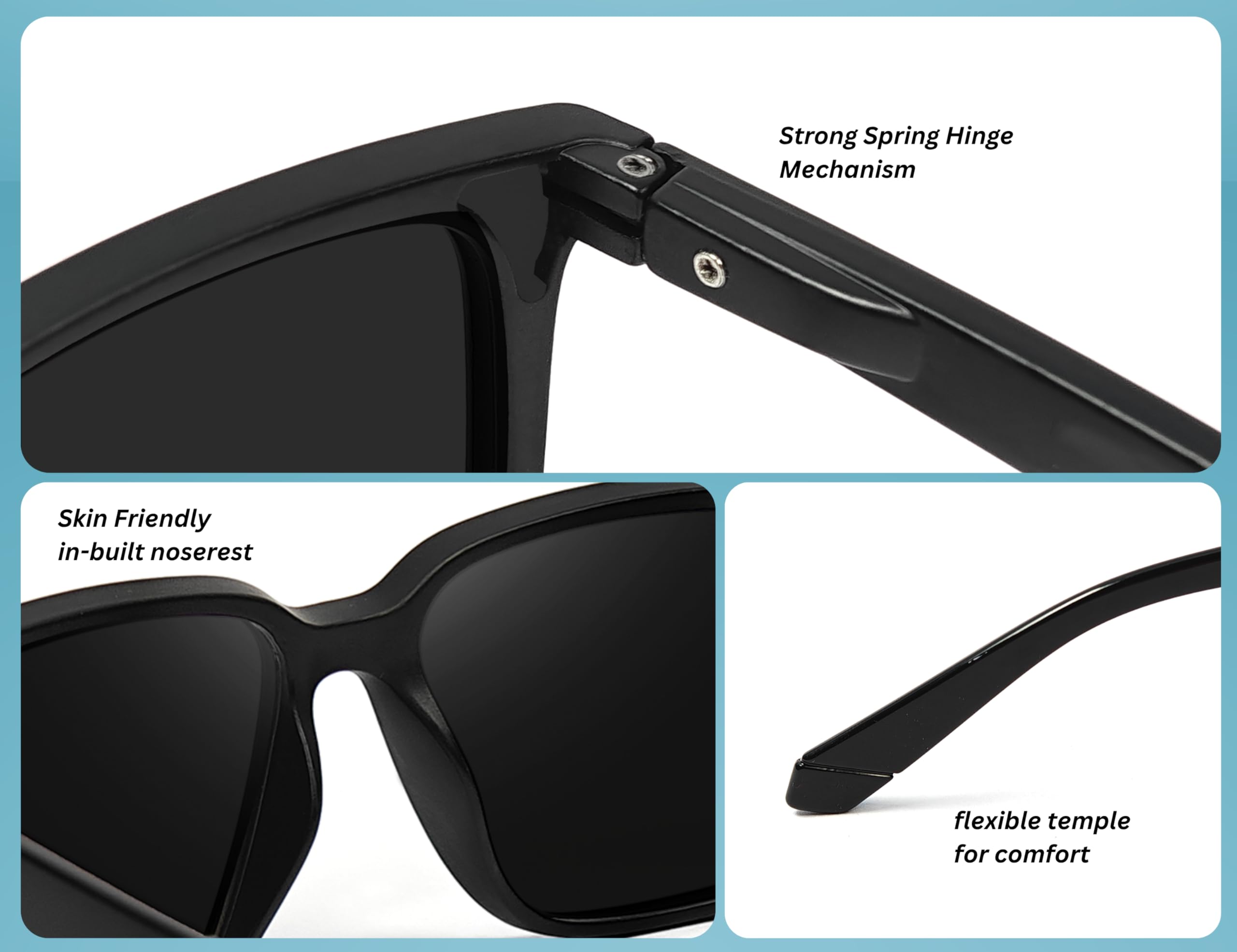 EFERMONE® Polarized Sunglasses for Men and Women 100% UV Protection Outdoor Travelling Sports Bikes Cars Driving and Hiking (Square | Medium) (MATT BLACK)
