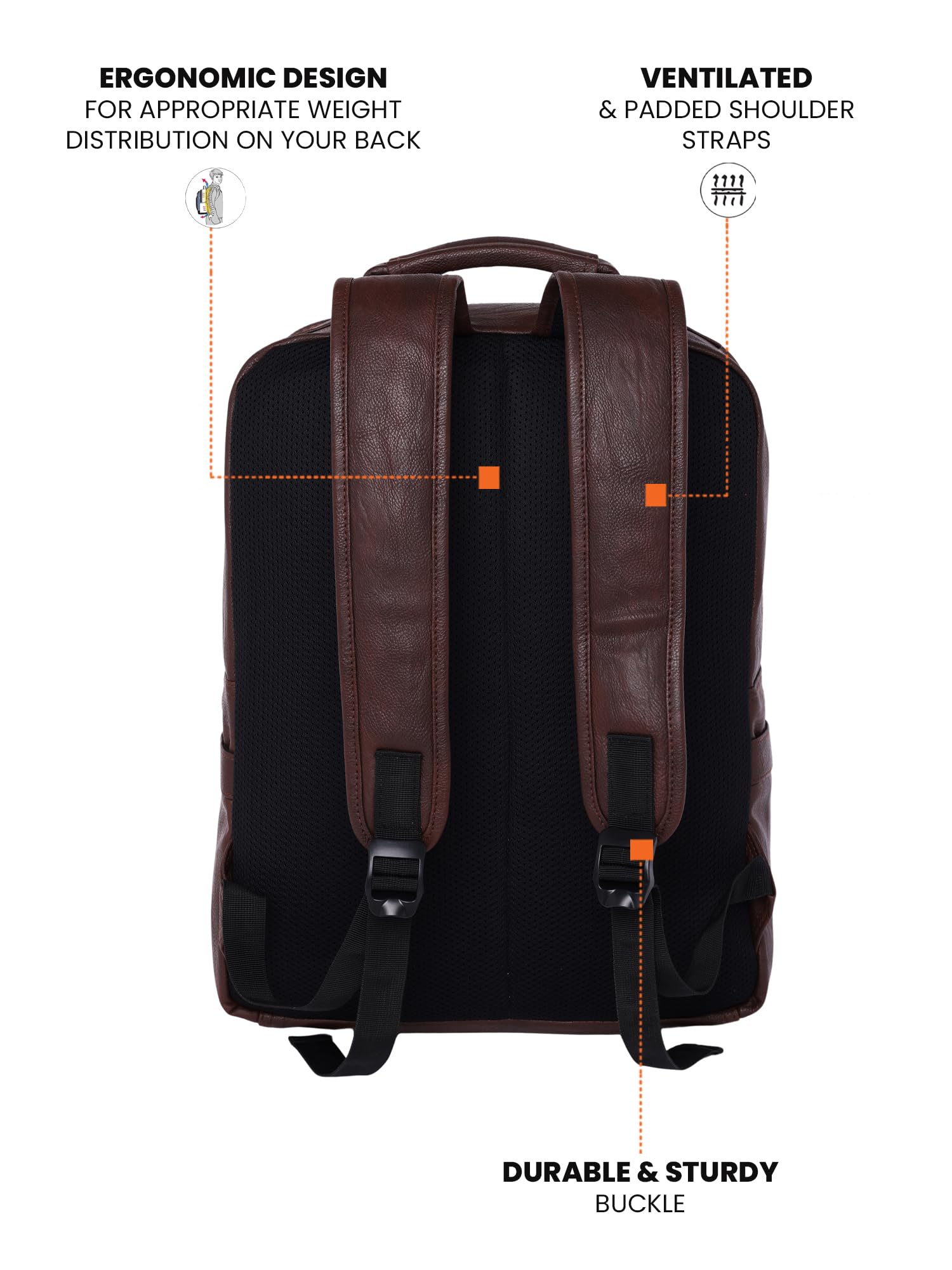 FUR JADEN Vegan Leather Stylish 15.6 Inch Laptop Backpack Travel Weekender Bag For Men Women (Brown)