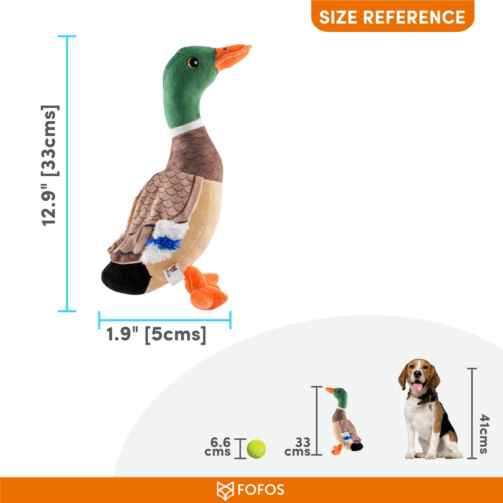 BarkButler x Fofos Wild Duck Plush - Soft & Squeaky Toys for Dogs, Dog Toys for Medium Dogs (0-20kgs) - Brown