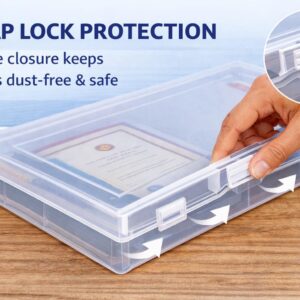 Klick n shop A4 Clear File Storage Box, Transparent Plastic Document Organizer with Latching Lid, Stackable Paper Holder for Office, School and Home (Pack of 1)