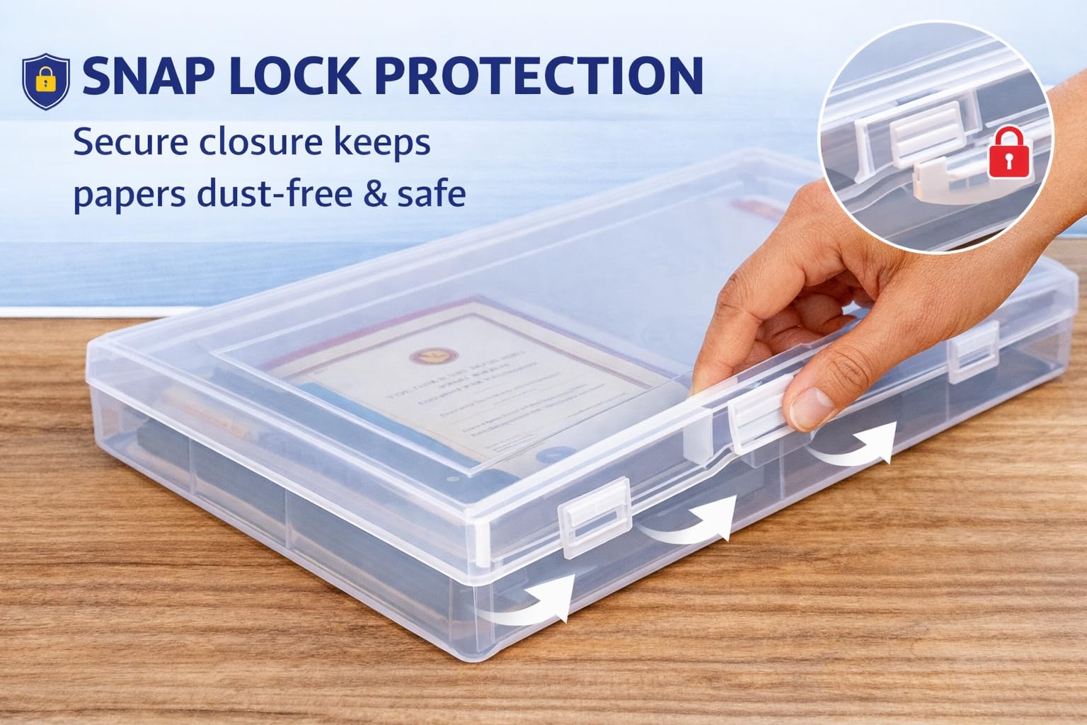 Klick n shop A4 Clear File Storage Box, Transparent Plastic Document Organizer with Latching Lid, Stackable Paper Holder for Office, School and Home (Pack of 1)