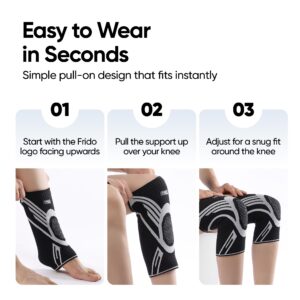 Frido Active Knee Cap Support for Men & Women | Active Compression for Pain Relief & Joint Support | Knee Sleeve for Gym, Running, Jogging, Sports & Workout | Anti-Sweat Knee Brace (1 Pair) Black, Large