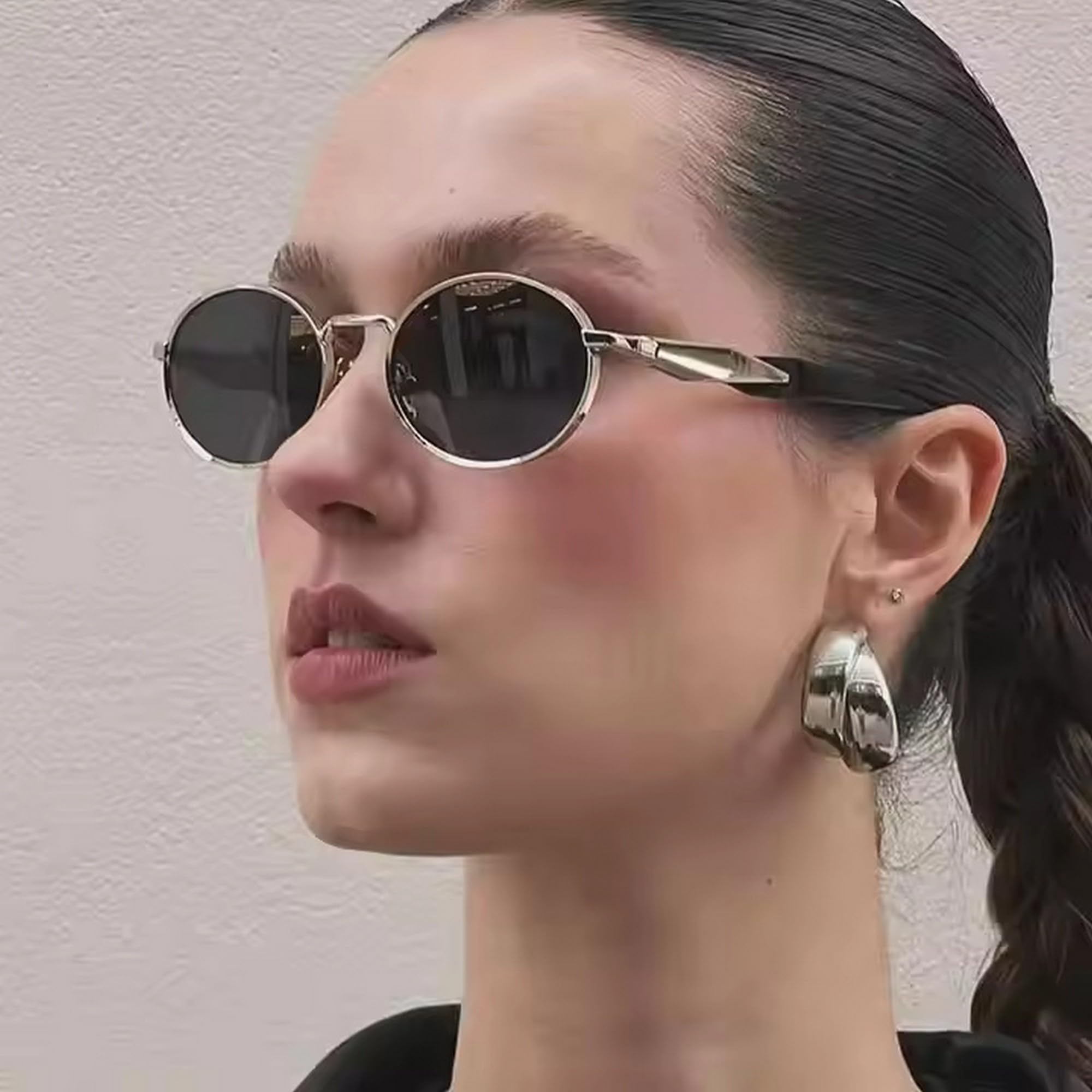 Dervin Retro Oval Sunglasses for Men & Women | Metal Frame | UV400 Protection | Durable, Stylish & Trending Shades (Gold-Black)