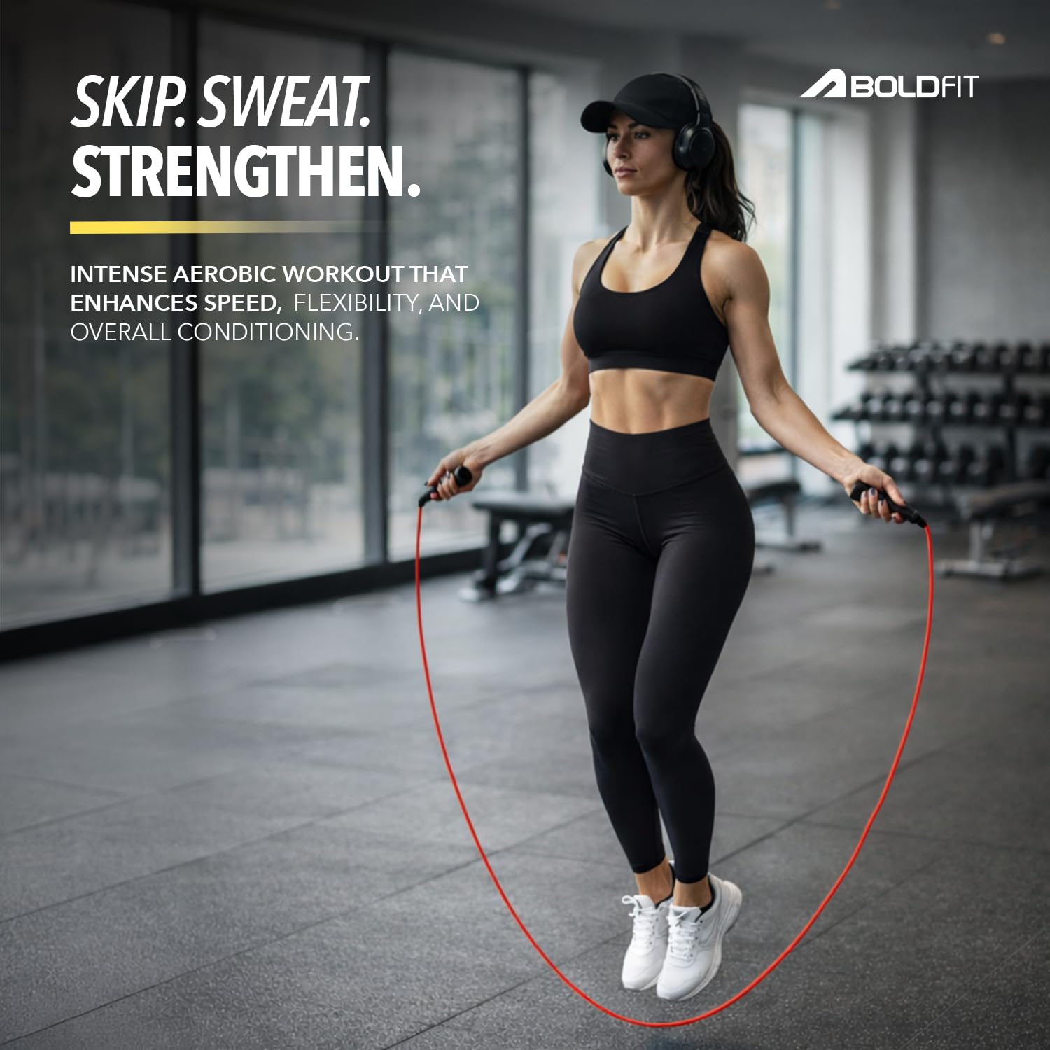 Boldfit Skipping Rope for Men and Women Jumping Rope With Adjustable Height Speed Skipping Rope for Exercise, Gym, Sports Fitness Adjustable Jump Rope Black-Red