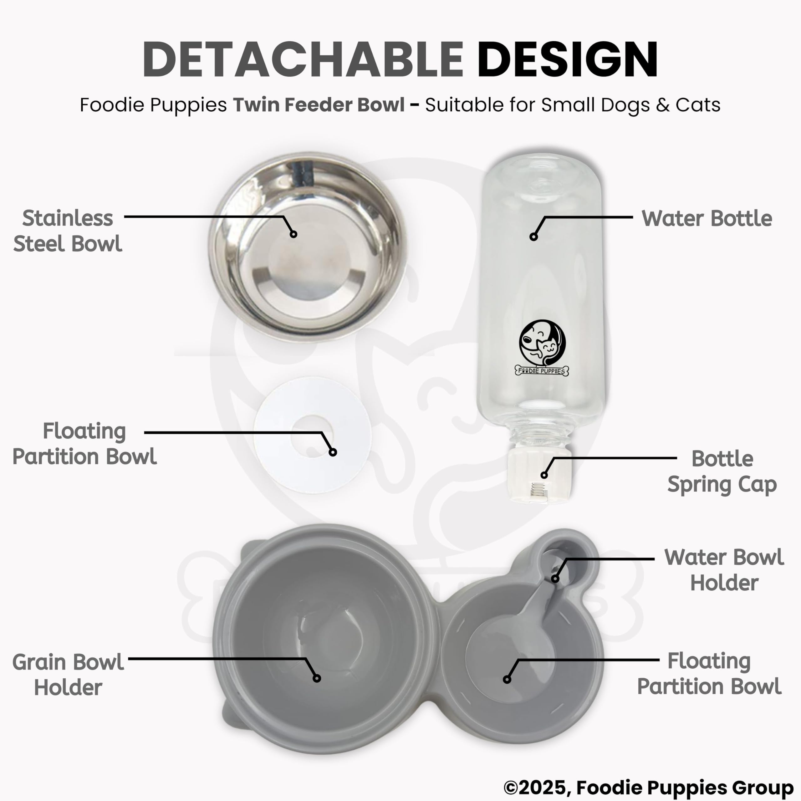 Foodie Puppies 2-in-1 Pet Feeding Bowl and Water Bottle Set for Puppies and Cats | Stainless Steel Bowl | Wet and Dry Food Bowl with Automatic Water Flowing Dispenser Bottle