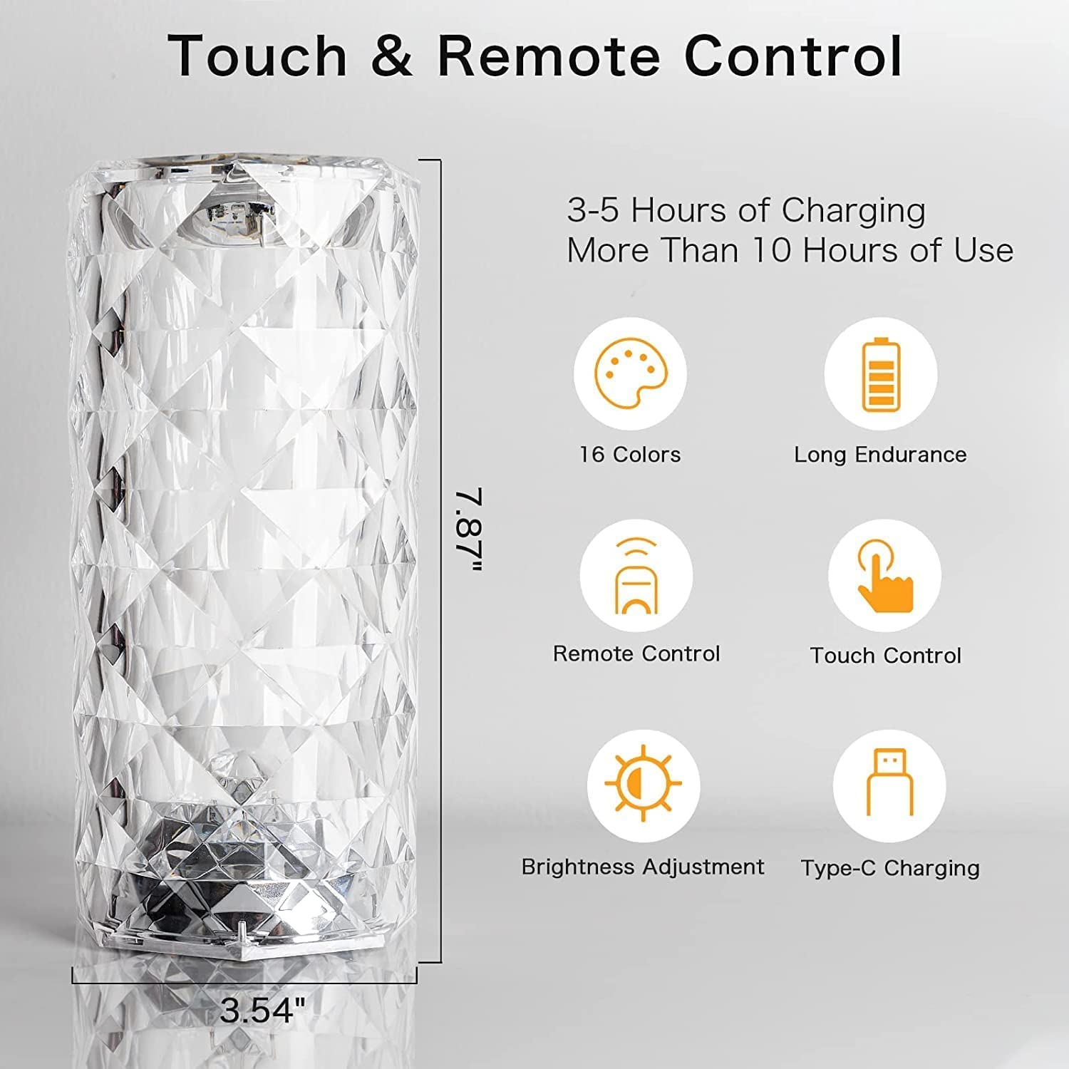 Crystal Lamp, 16 Color Changing Rose Diamond Table Lamp, USB Rechargeable Touch Night Lamp with Remote Control for Bedroom, Living Room, Party Decor (Multicolor Pack of 1) LED