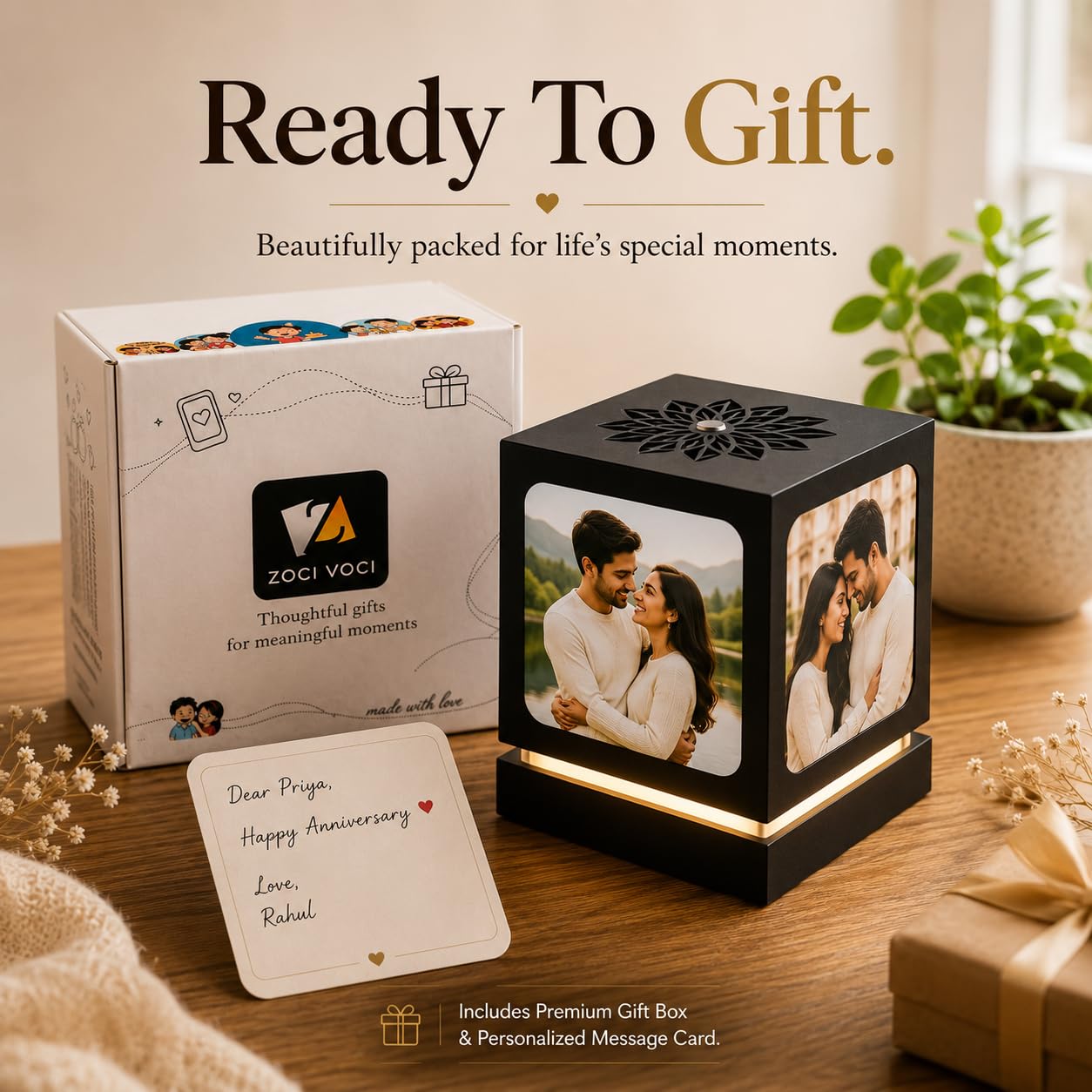 Personalized Rotating Photo Lamp with 4 Photos for Couples – Nostalgia, Romantic Anniversary Special Gifts for Wife, Husband & Girlfriend | Customized LED Memory Lamp for Birthday & Wedding