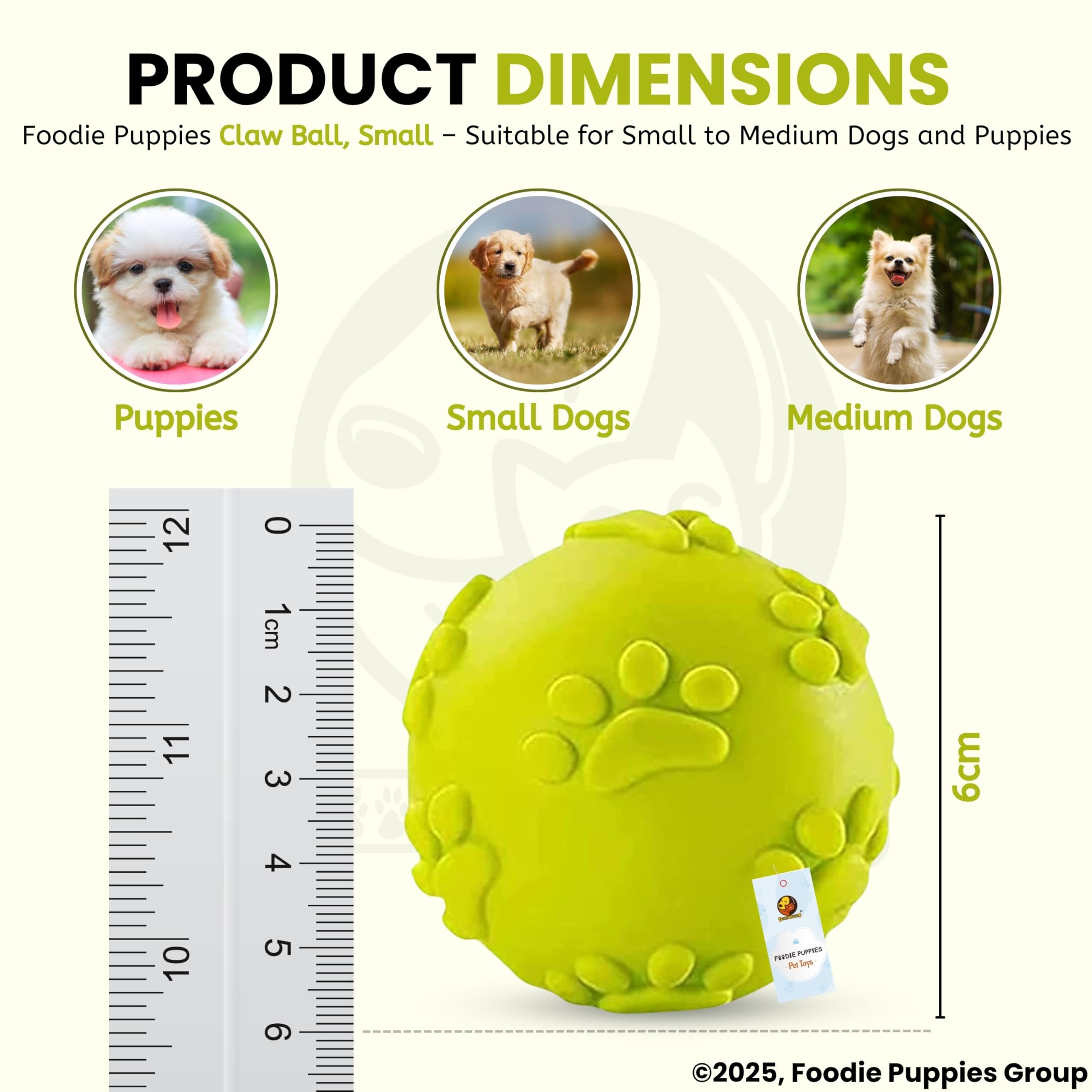 Latex Rubber Squeaky Dog Chew Ball Toy - (Claw Ball, Small) Durable and Safe Fetch Teething Dog Toy for Puppies and Small to Medium Dogs, Paw Design Helps to Clean Teeth (Diameter, 6cm)