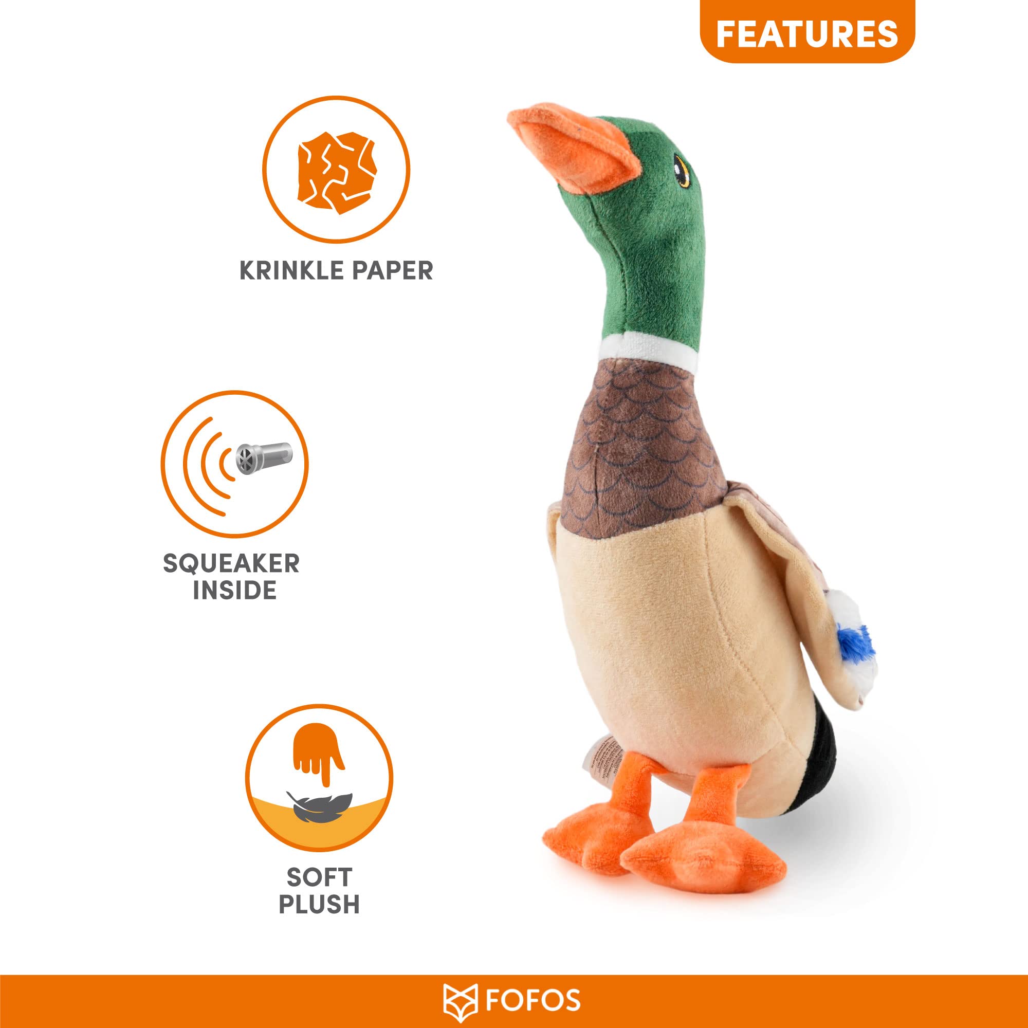 BarkButler x Fofos Wild Duck Plush - Soft & Squeaky Toys for Dogs, Dog Toys for Medium Dogs (0-20kgs) - Brown
